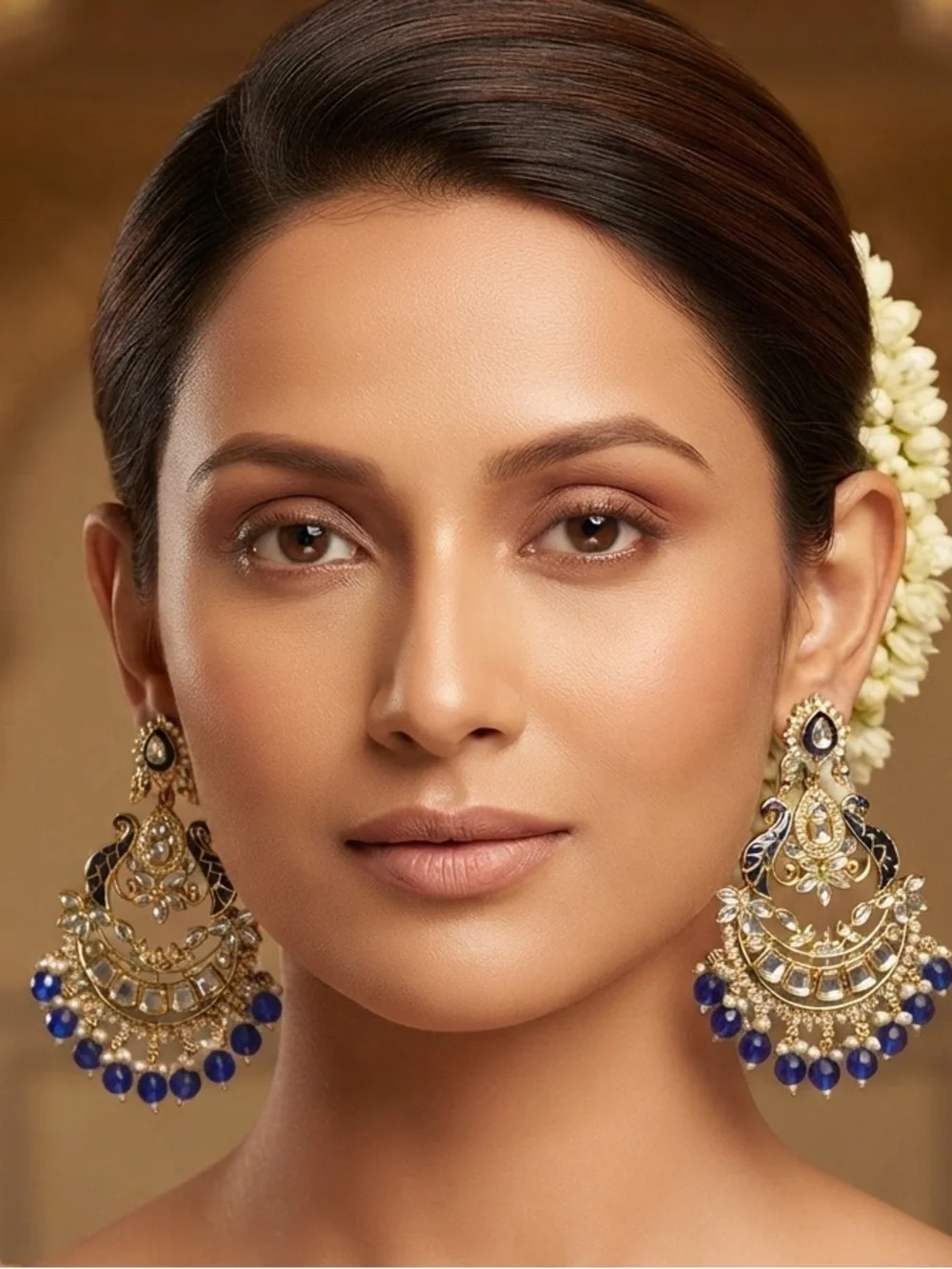 Elegant Gold and Blue Statement Earrings - Women Jewelry